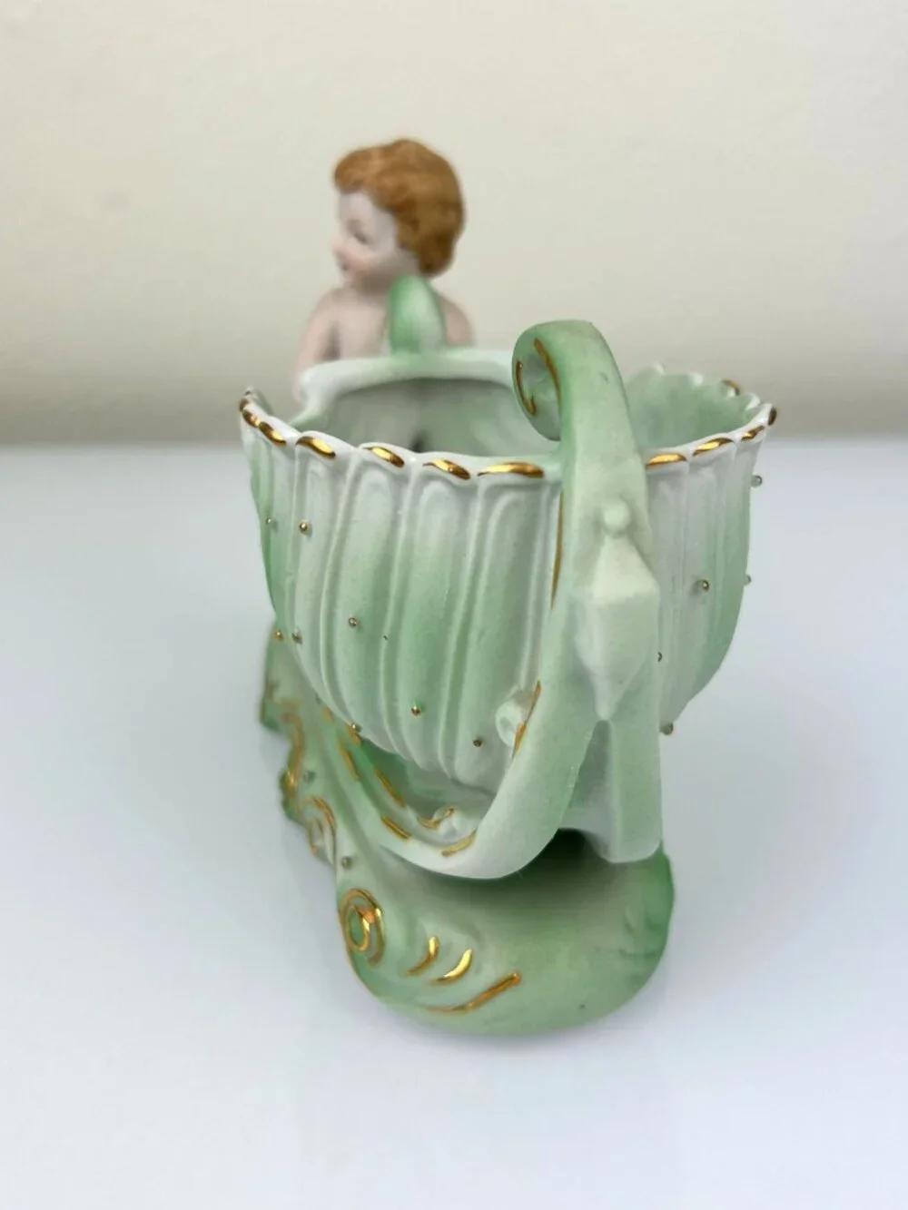 Occupied Japan Andrea Sadek Bisque Cherub Angel Sleigh Planter VTG Gift 1940s
